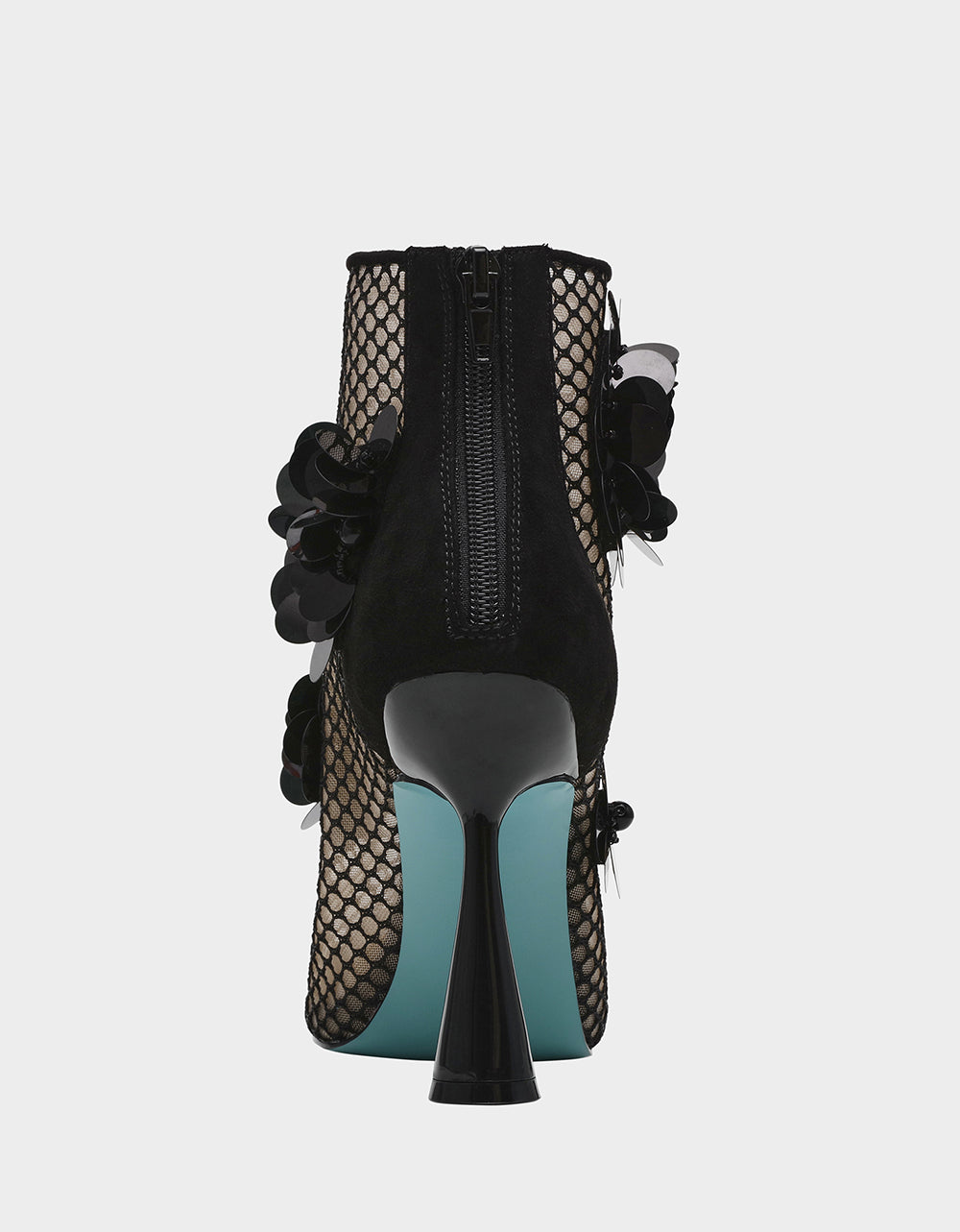 NAVEY Black Mesh Booties with Floral Embellishments - 4 Inch Heel