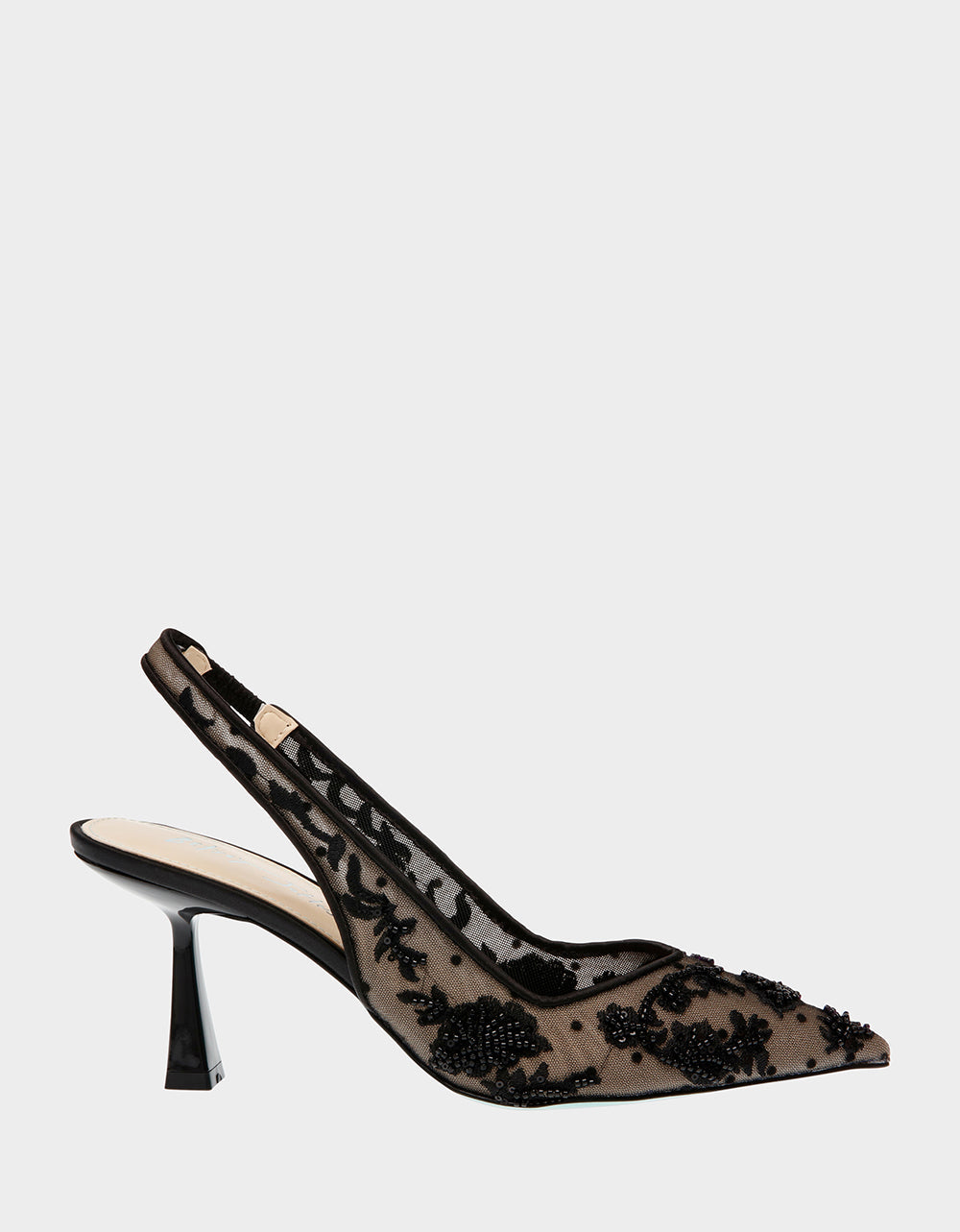 Betsey Johnson Nikki Black Embroidered Slingback Heels