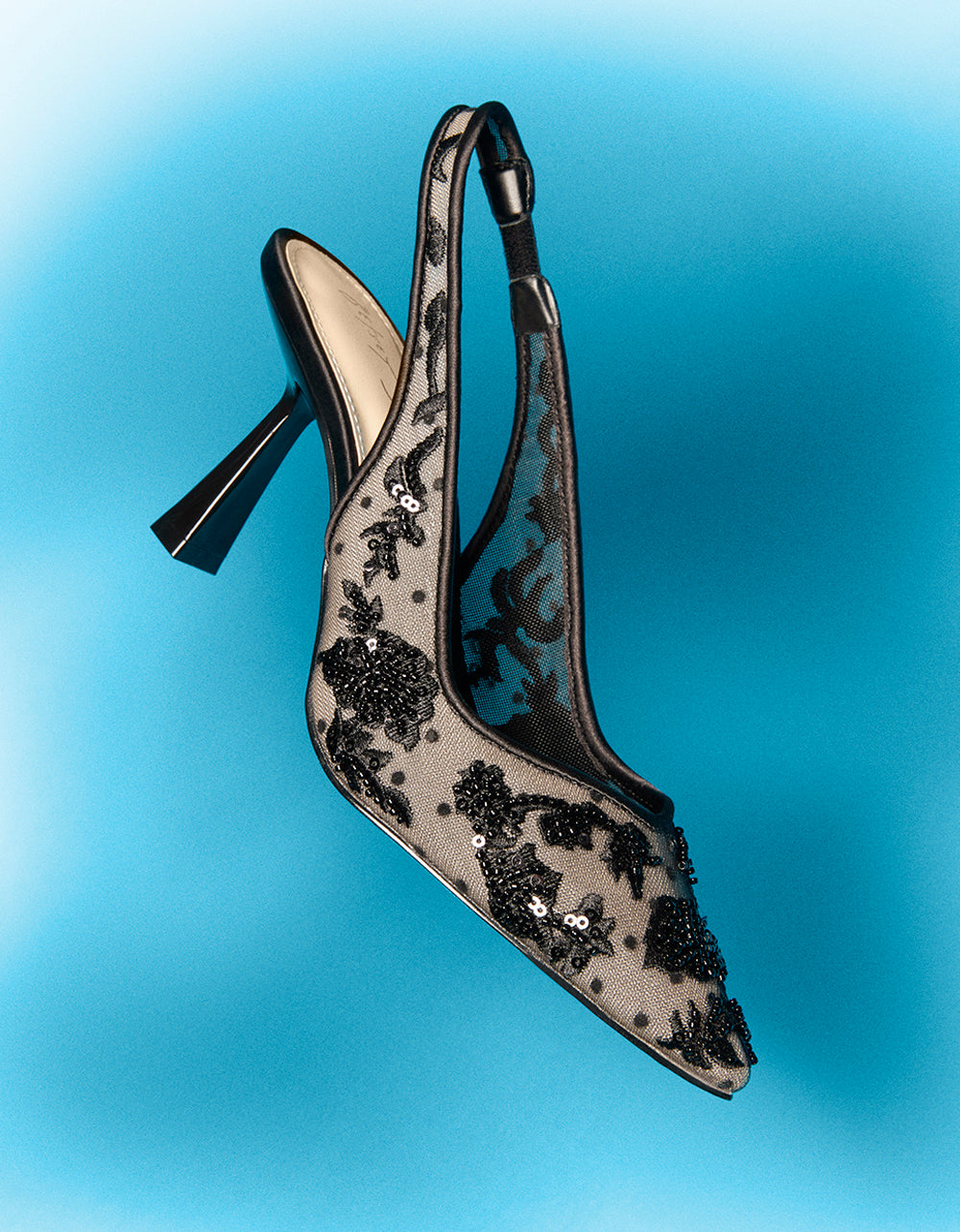 Betsey Johnson Nikki Black Embroidered Slingback Heels