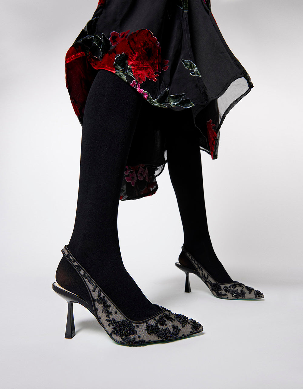 Betsey Johnson Nikki Black Embroidered Slingback Heels