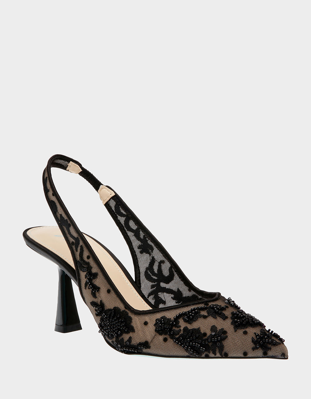 Betsey Johnson Nikki Black Embroidered Slingback Heels