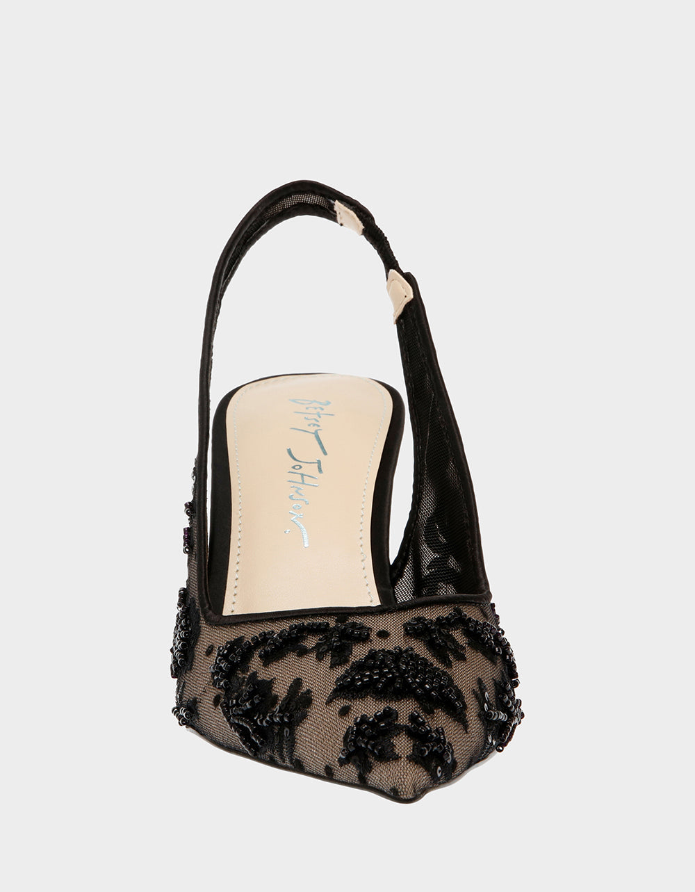 Betsey Johnson Nikki Black Embroidered Slingback Heels
