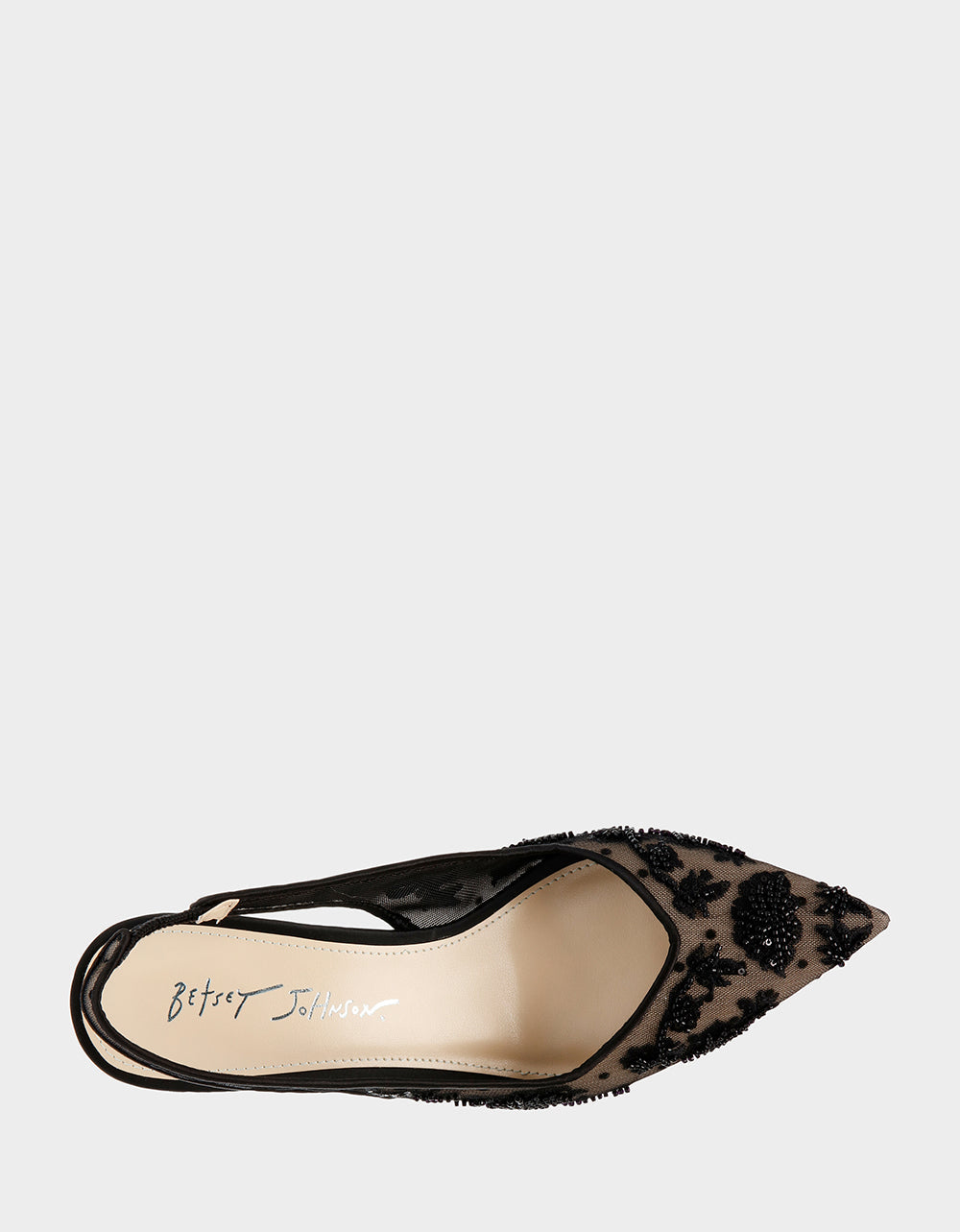 Betsey Johnson Nikki Black Embroidered Slingback Heels