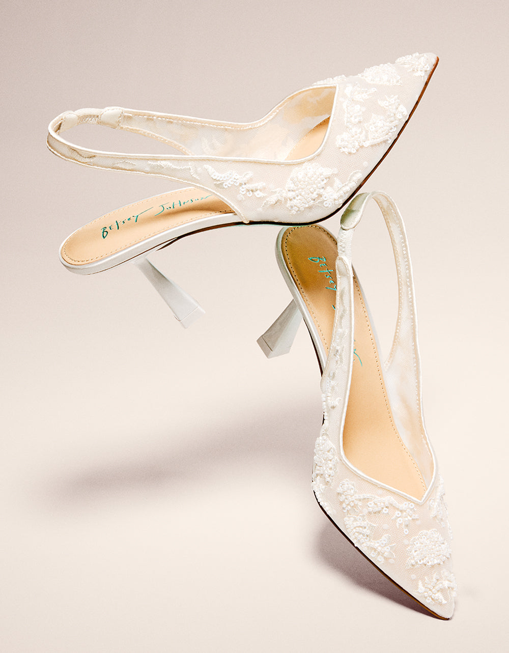 Betsey Johnson Nikki Ivory Embroidered Slingback Heels - 3 Inch