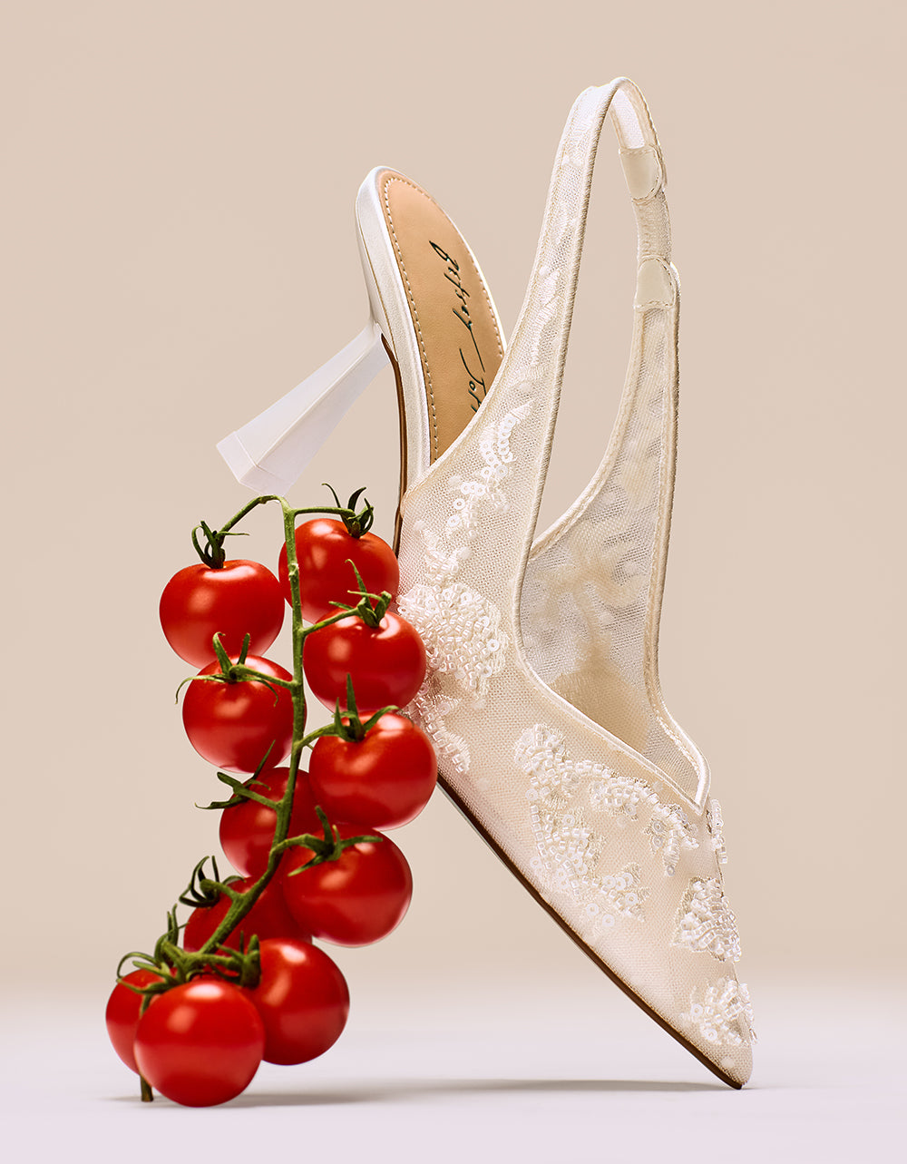 Betsey Johnson Nikki Ivory Embroidered Slingback Heels - 3 Inch