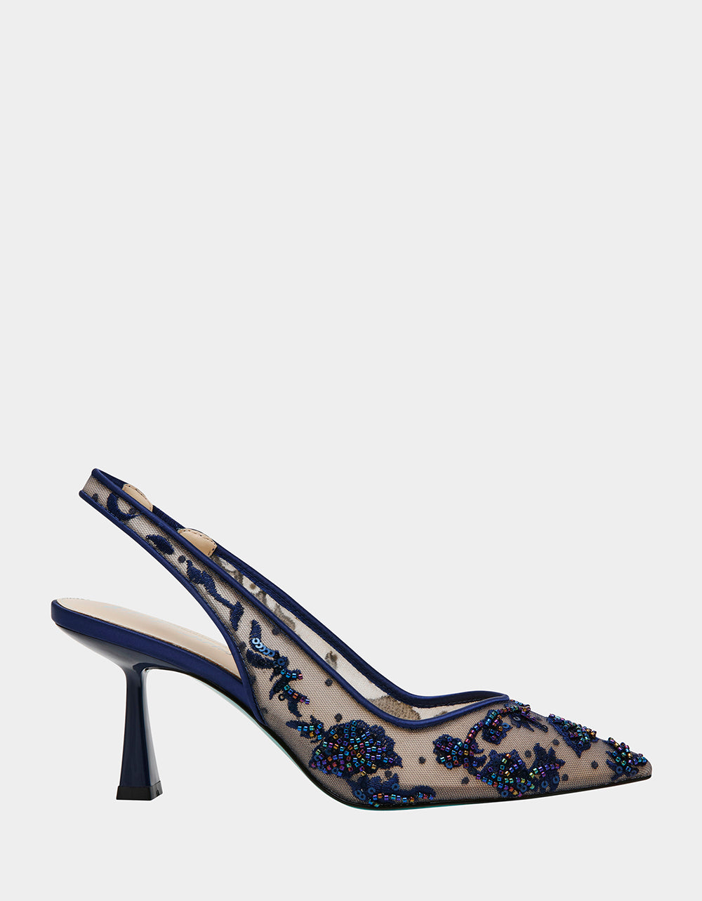 Betsey Johnson Nikki Navy Embroidered Slingback Heels