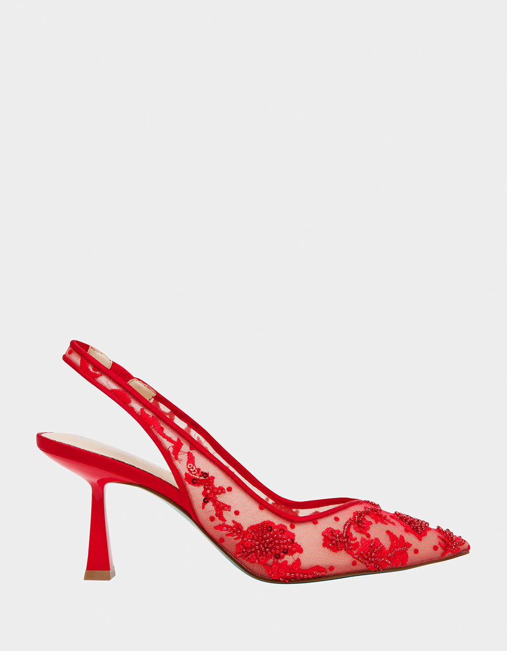 Betsey Johnson Nikki Red Embroidered Slingback Heels