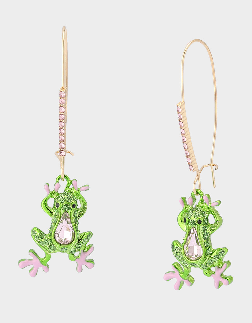 Betsey Johnson Green Frog Dangle Earrings with Crystal Stones