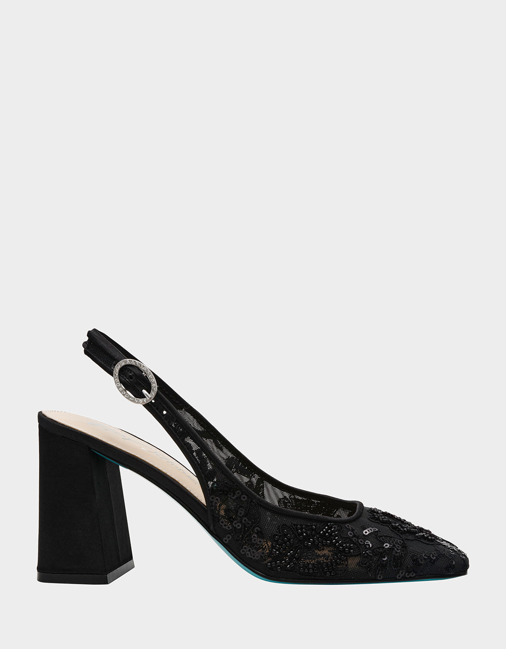 Betsey Johnson NINAH Black Mesh Slingback Block Heel Shoes