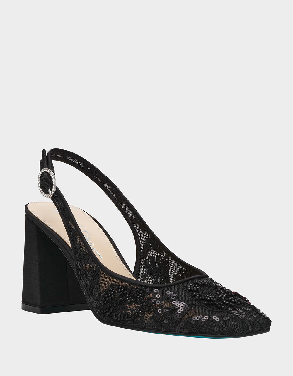Betsey Johnson NINAH Black Mesh Slingback Block Heel Shoes