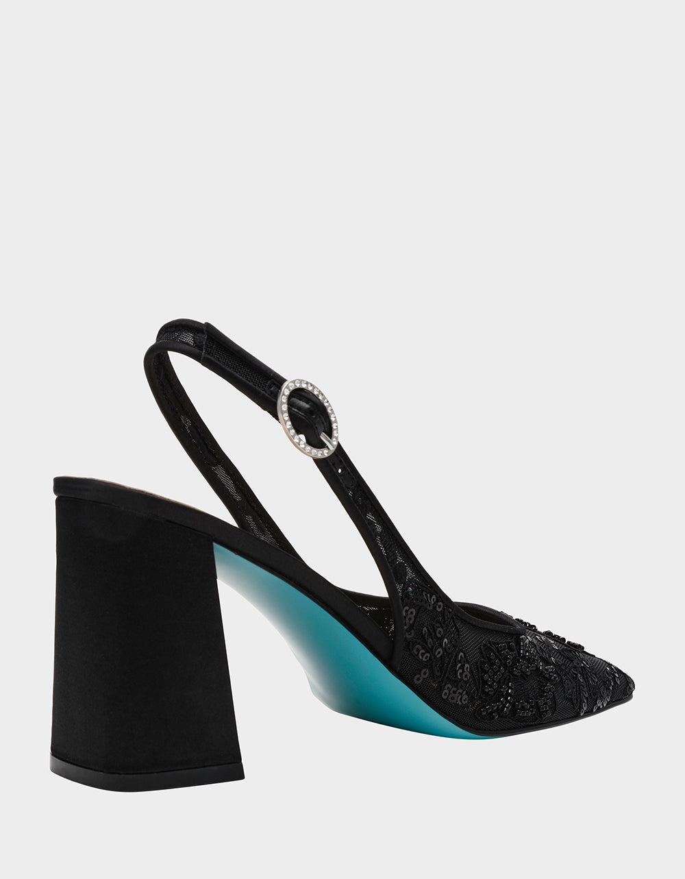 Betsey Johnson NINAH Black Mesh Slingback Block Heel Shoes