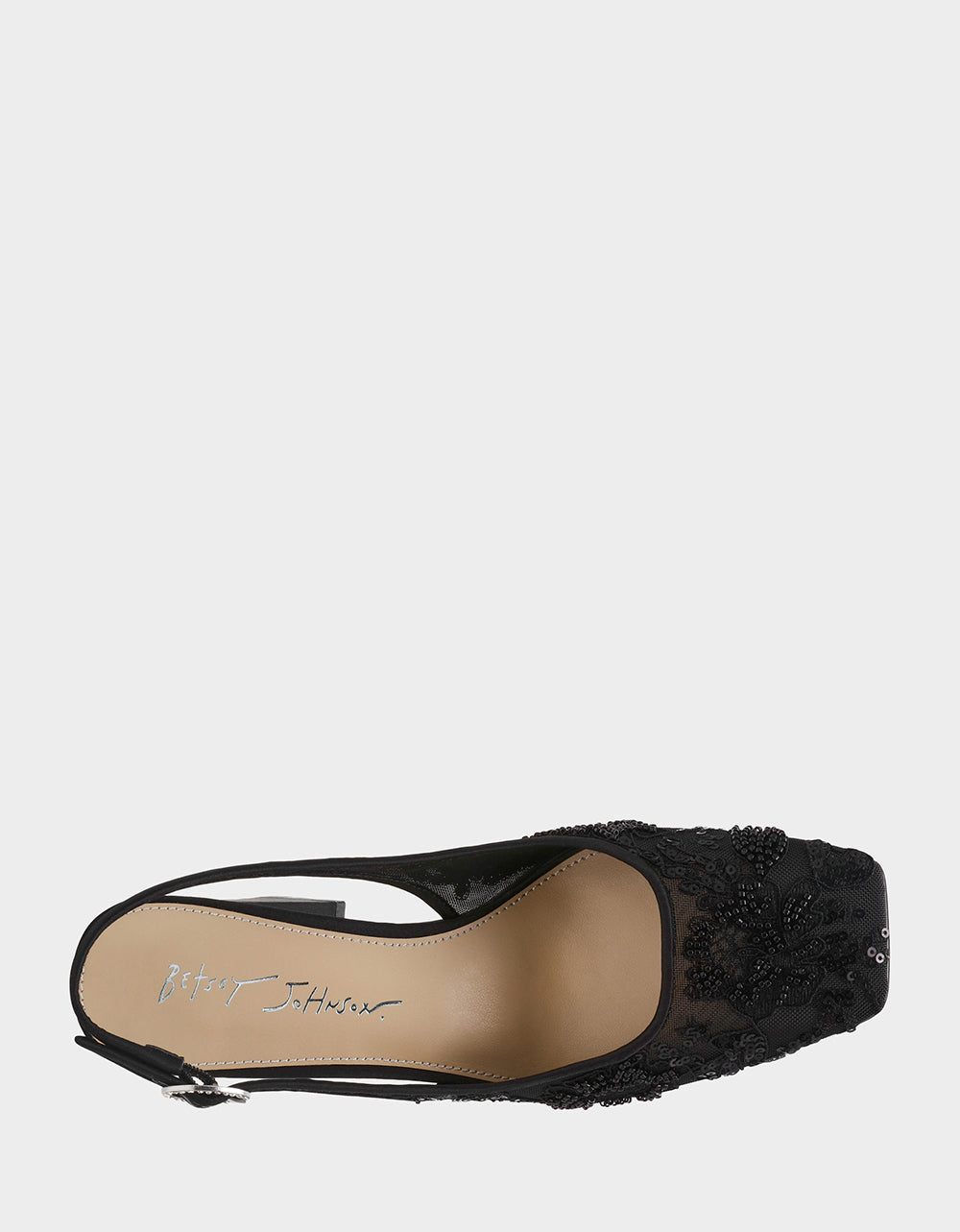 Betsey Johnson NINAH Black Mesh Slingback Block Heel Shoes
