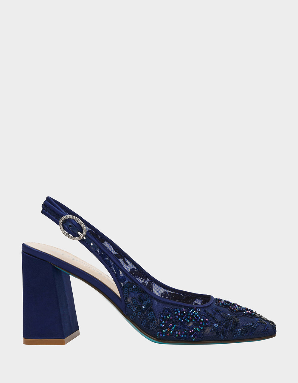 Betsey Johnson NINAH Navy Mesh Slingback Block Heel Shoes