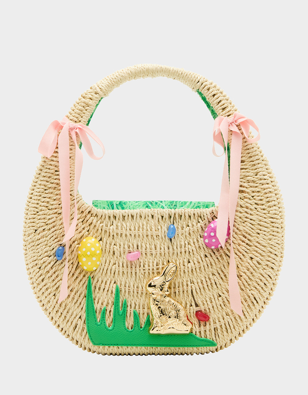 Betsey Johnson Natural Wicker Easter Handbag with 3D Jelly Beans