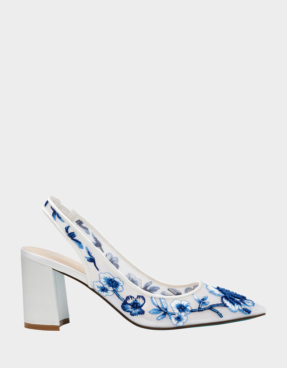 Betsey Johnson PAGE Blue Floral Slingback Mesh Pumps 3" Heel