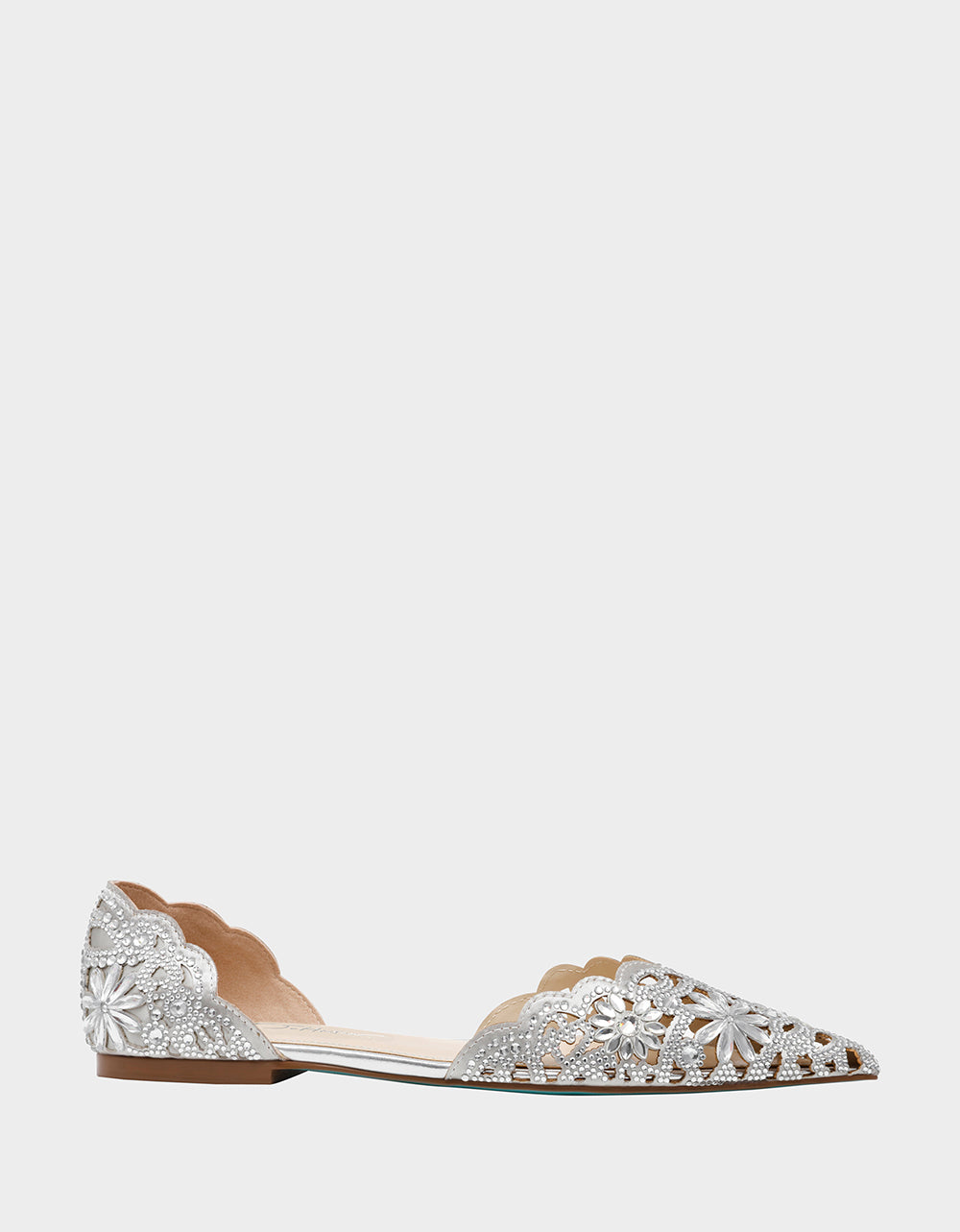 Betsey Johnson Crystal-Embellished Silver Ballet Flats