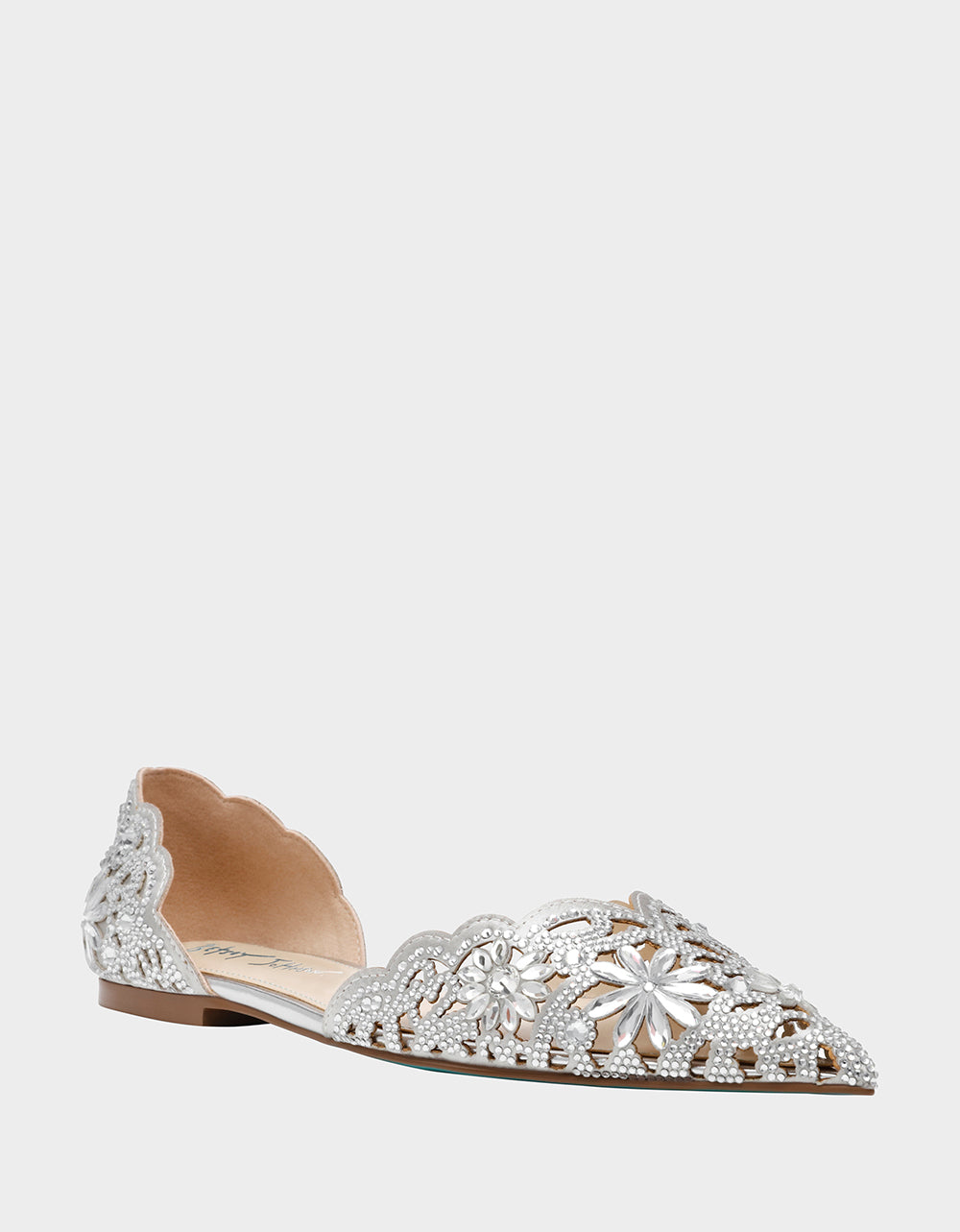 Betsey Johnson Crystal-Embellished Silver Ballet Flats
