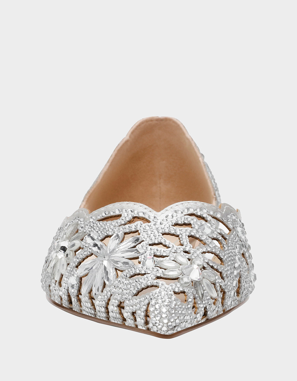 Betsey Johnson Crystal-Embellished Silver Ballet Flats