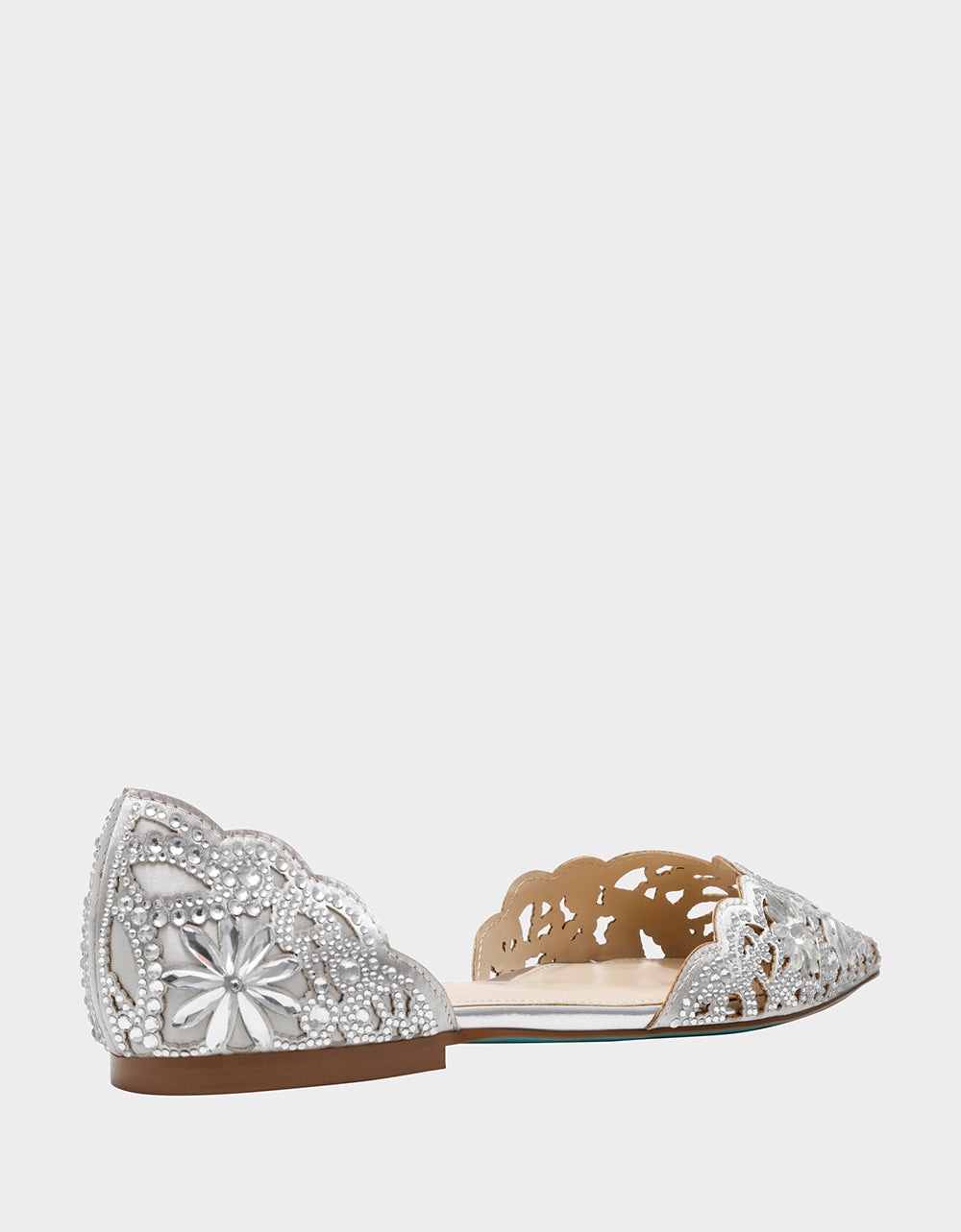 Betsey Johnson Crystal-Embellished Silver Ballet Flats