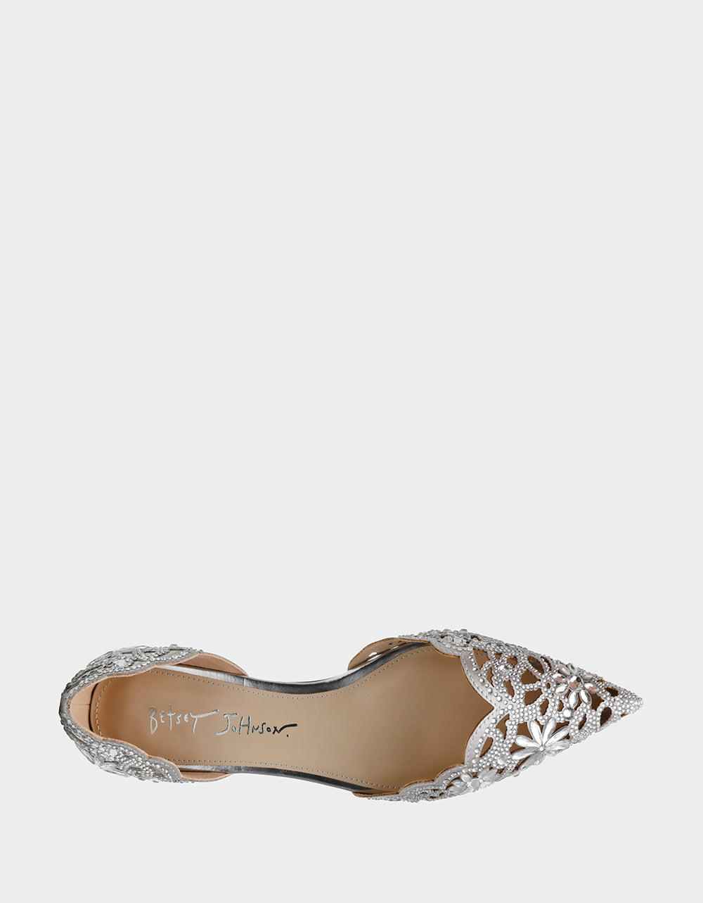 Betsey Johnson Crystal-Embellished Silver Ballet Flats