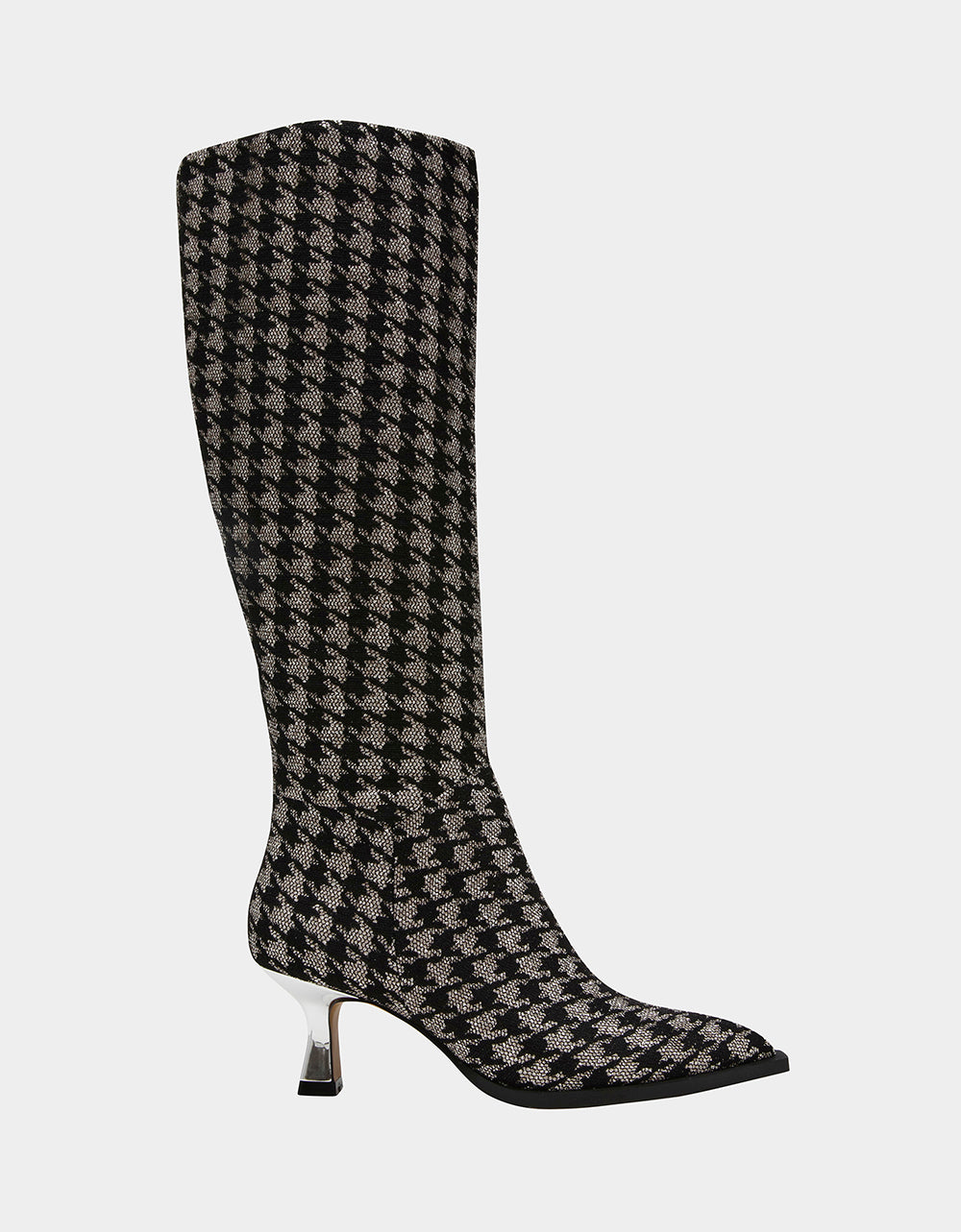 Betsey Johnson Pamella Black Silver Plaid Kitten Heel Boots