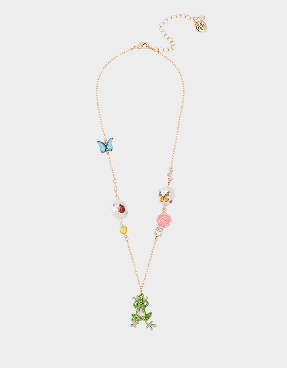 Betsey Johnson Green Frog Pearl Pendant Necklace with Adjustable Chain