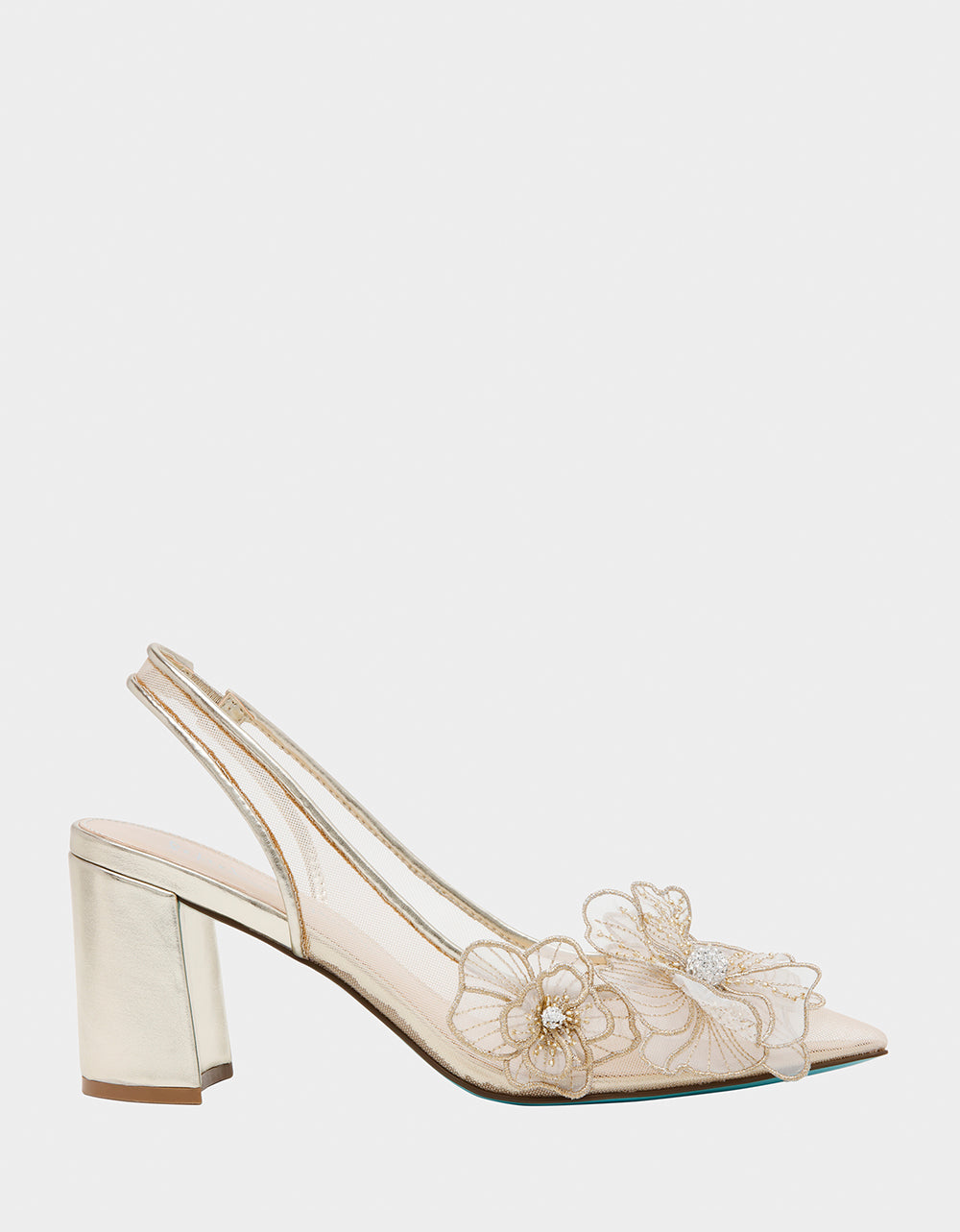 Betsey Johnson PETRA Floral Slingback Mesh Heel - 3 Inch Chunky Heel
