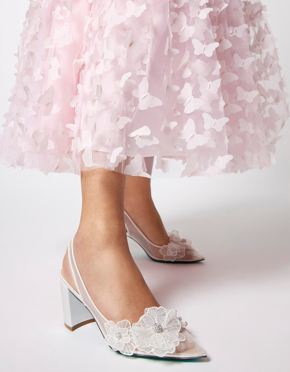 Betsey Johnson Petra Ivory Floral Slingback Mesh Heels