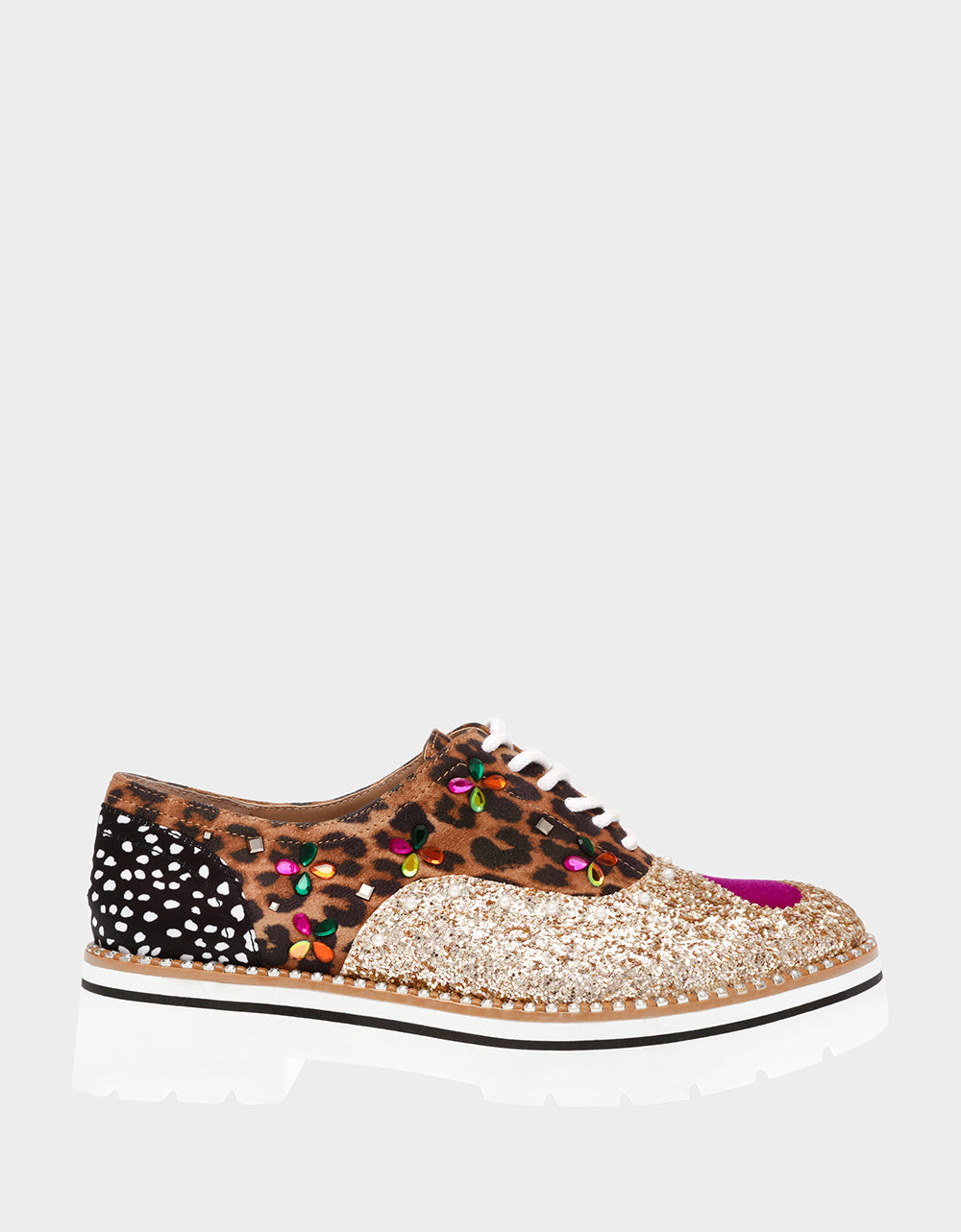 Betsey Johnson Pixxy Gold Glitter Loafers with Rhinestone Embellishments