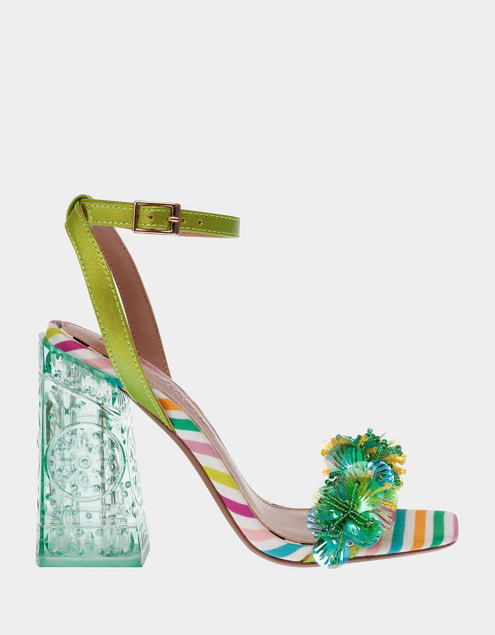 Betsey Johnson Quinta Green Beaded Heels with Lucite Block Heel
