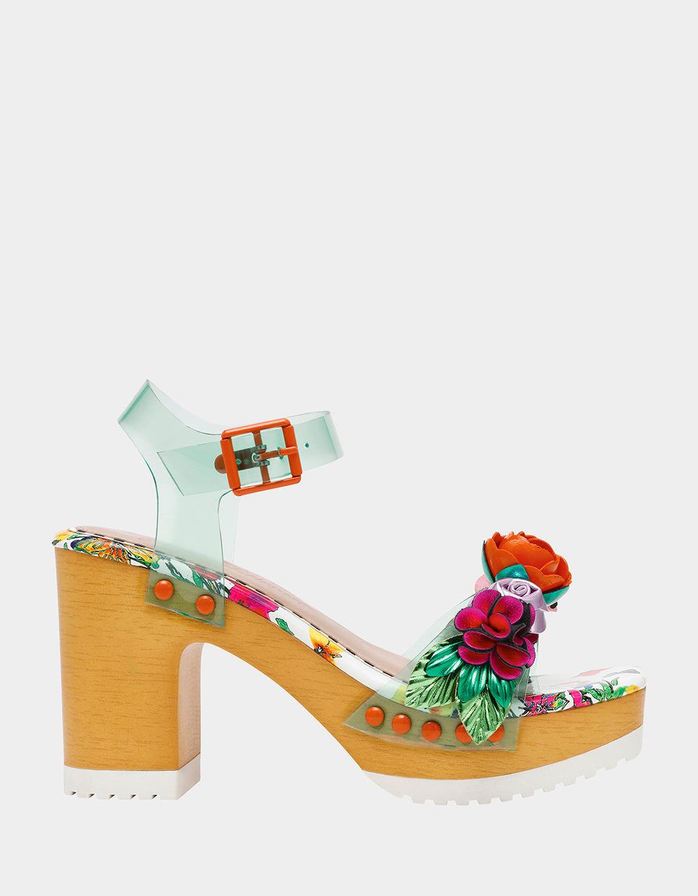 Betsey Johnson Rayyna Teal Floral Block Heels with Ankle Strap