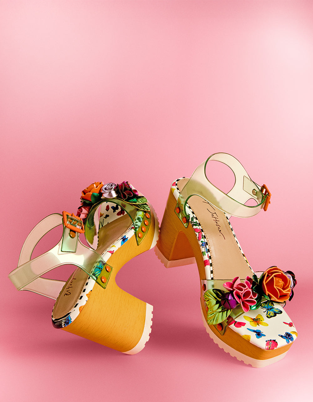 Betsey Johnson Rayyna Teal Floral Block Heels with Ankle Strap