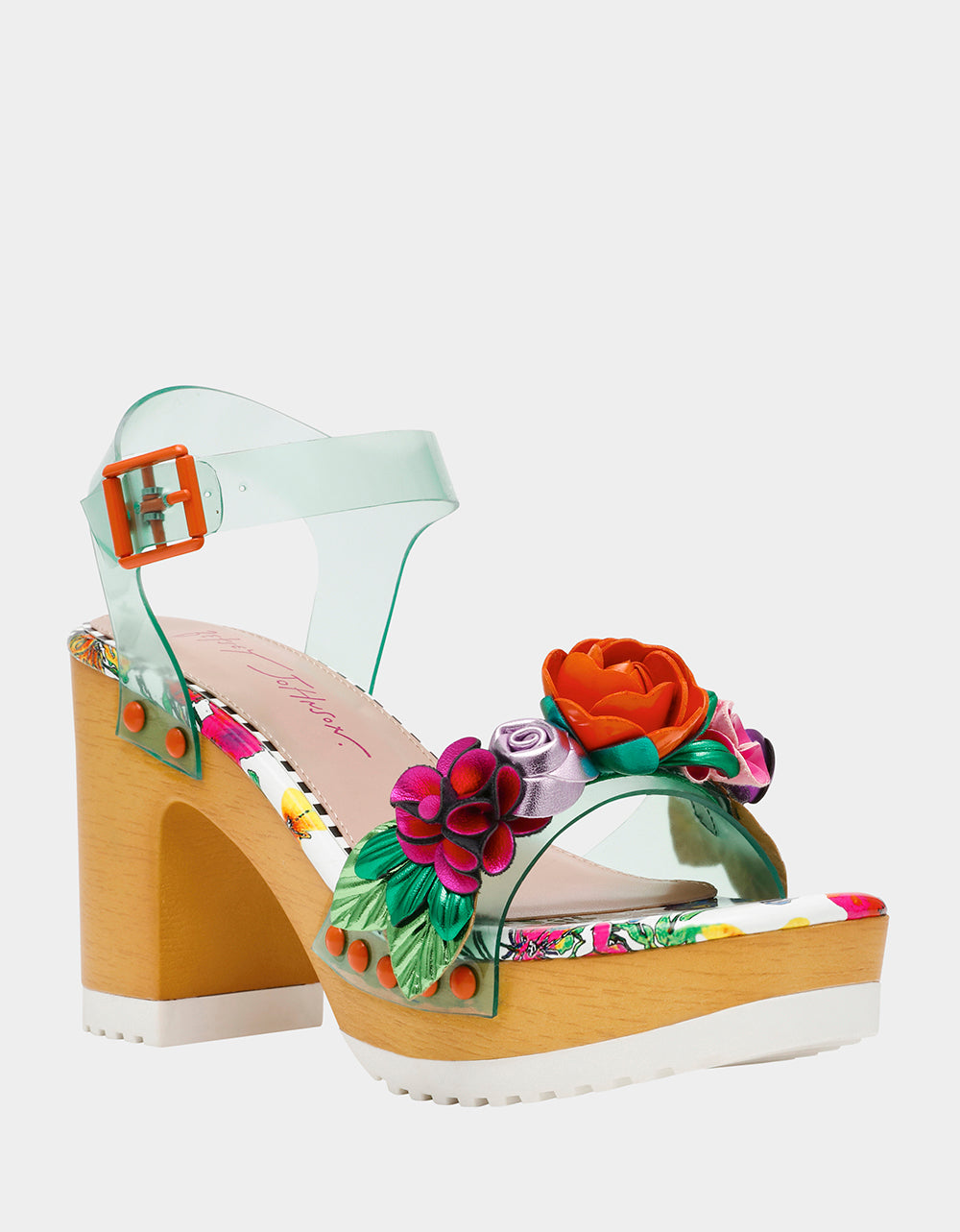 Betsey Johnson Rayyna Teal Floral Block Heels with Ankle Strap