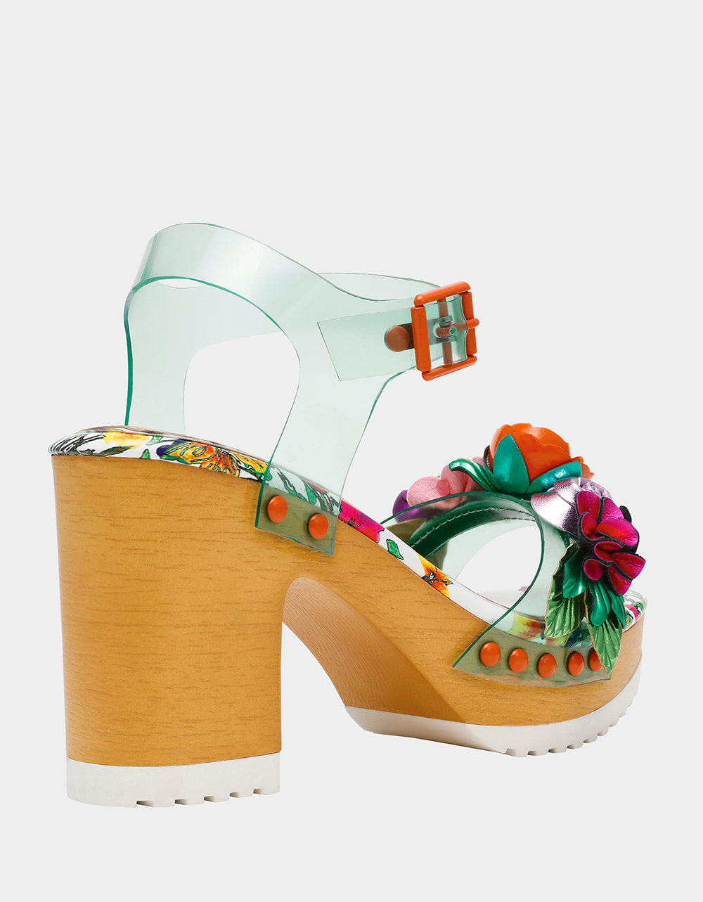 Betsey Johnson Rayyna Teal Floral Block Heels with Ankle Strap
