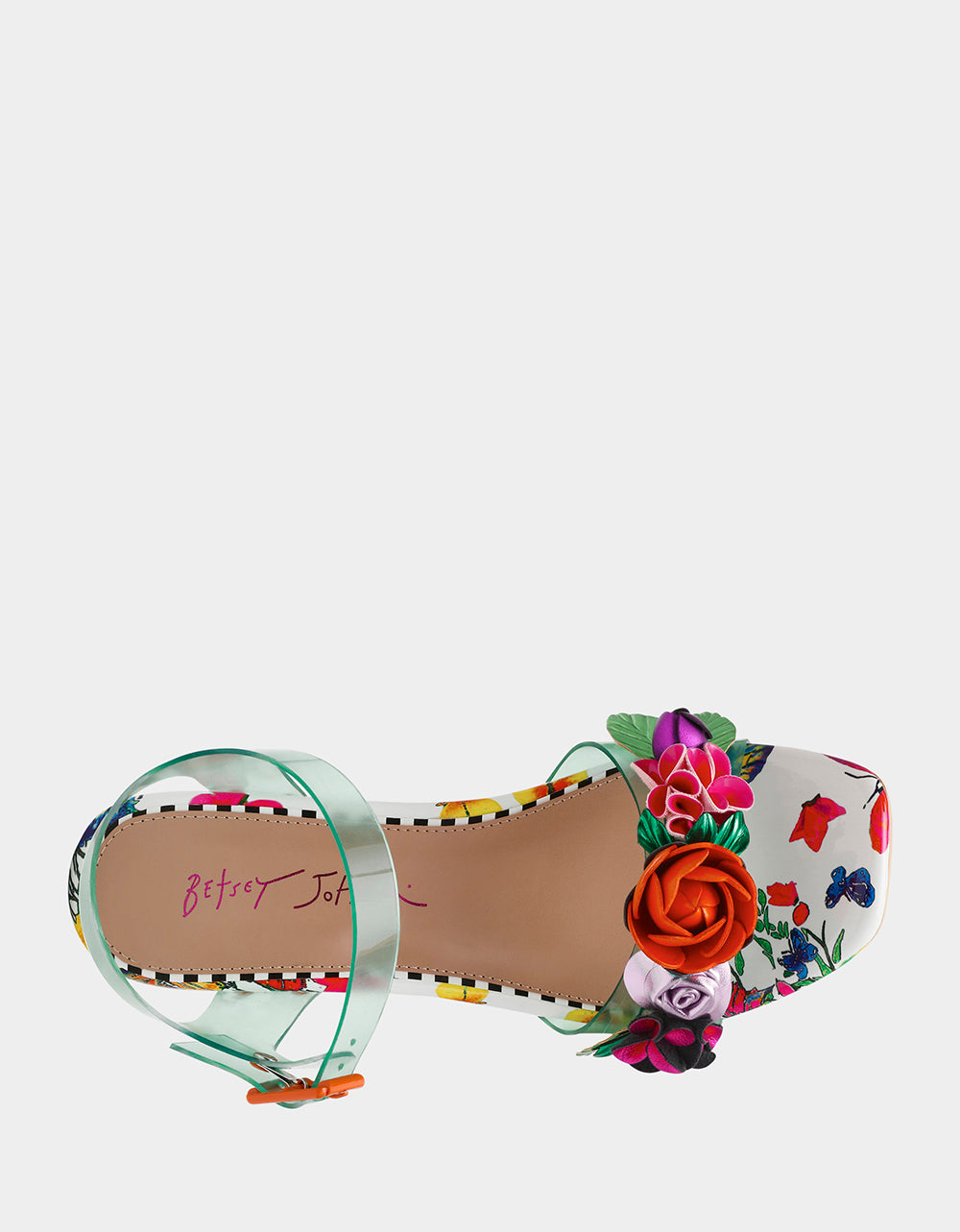 Betsey Johnson Rayyna Teal Floral Block Heels with Ankle Strap