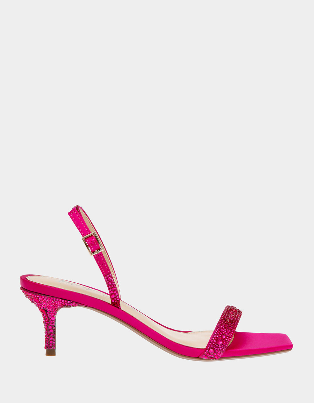 Betsey Johnson Rebel Fuchsia Rhinestone Kitten Heels with Adjustable Sling Back