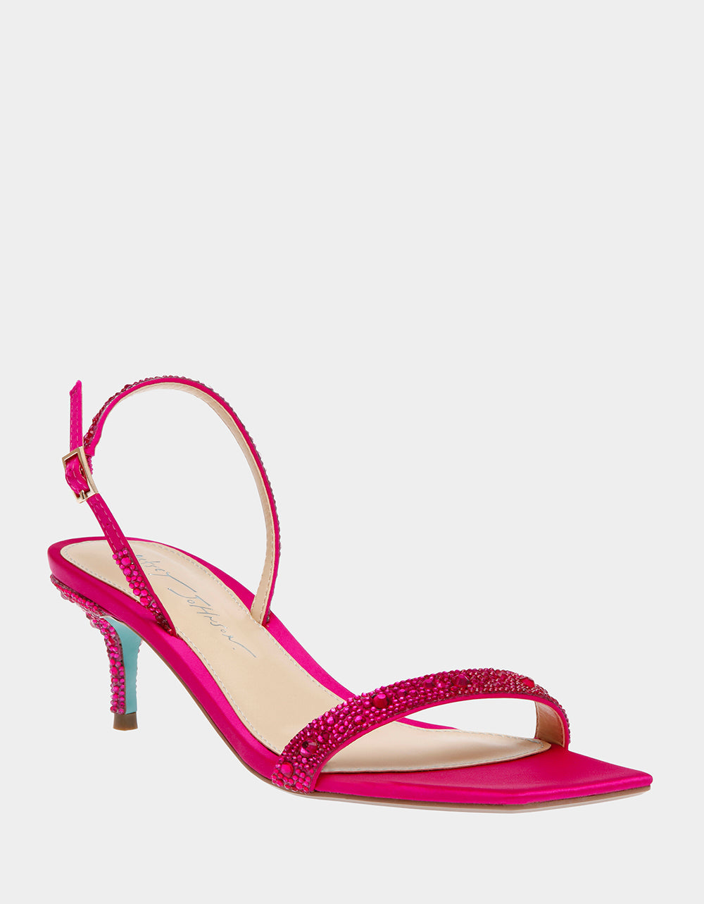 Betsey Johnson Rebel Fuchsia Rhinestone Kitten Heels with Adjustable Sling Back