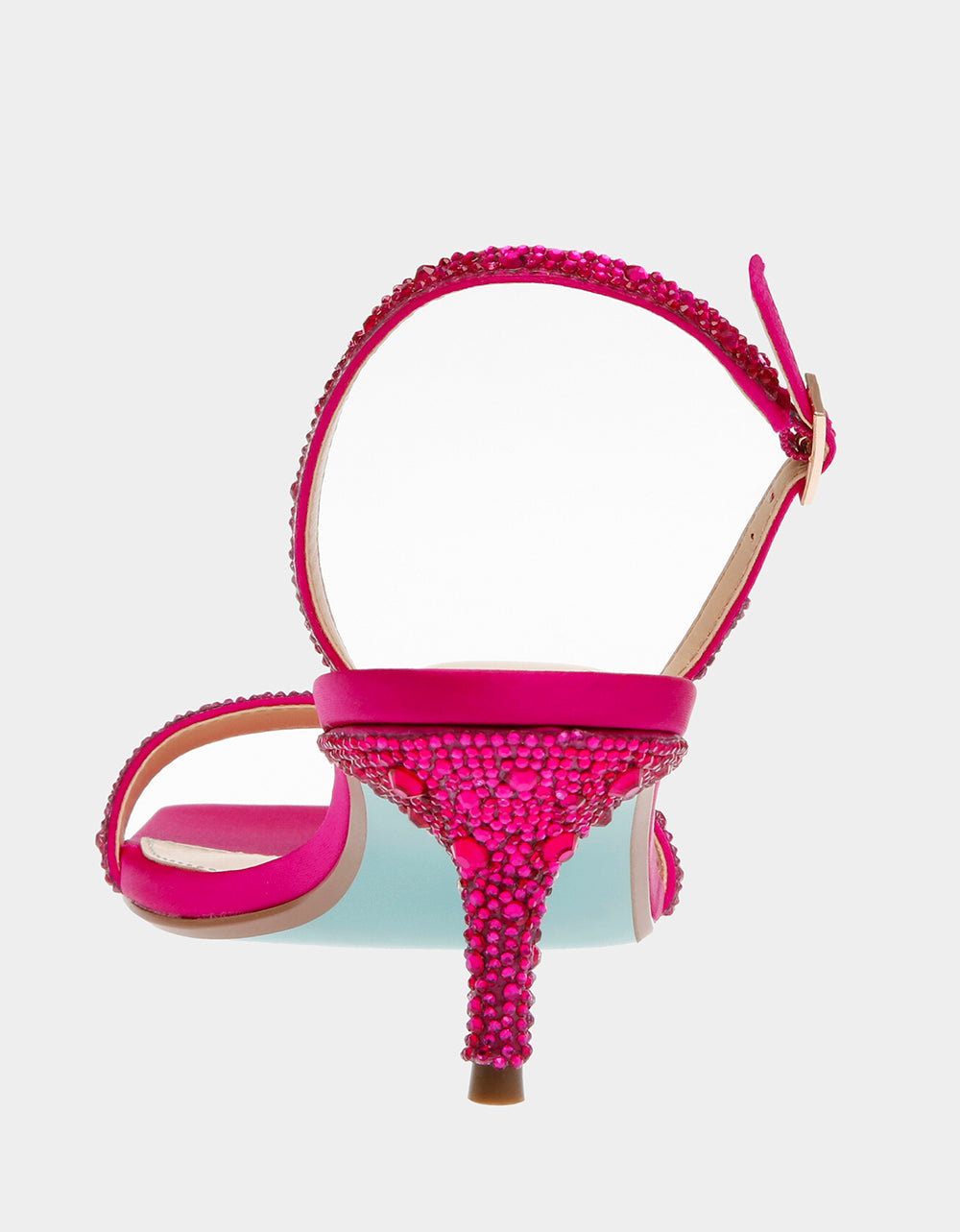 Betsey Johnson Rebel Fuchsia Rhinestone Kitten Heels with Adjustable Sling Back