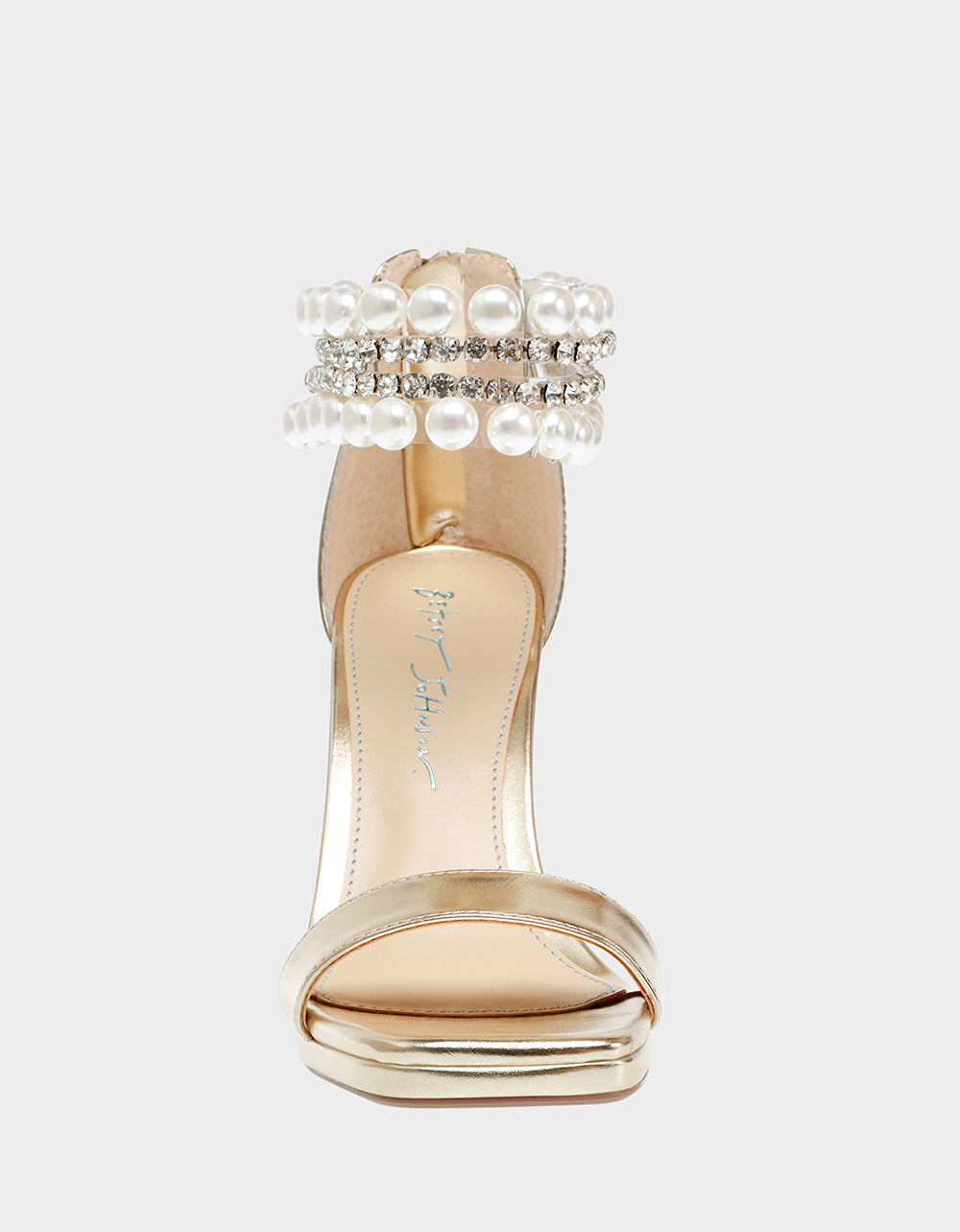 RE:LUV Rider Gold Clear Heel Rhinestone Strap Sandals