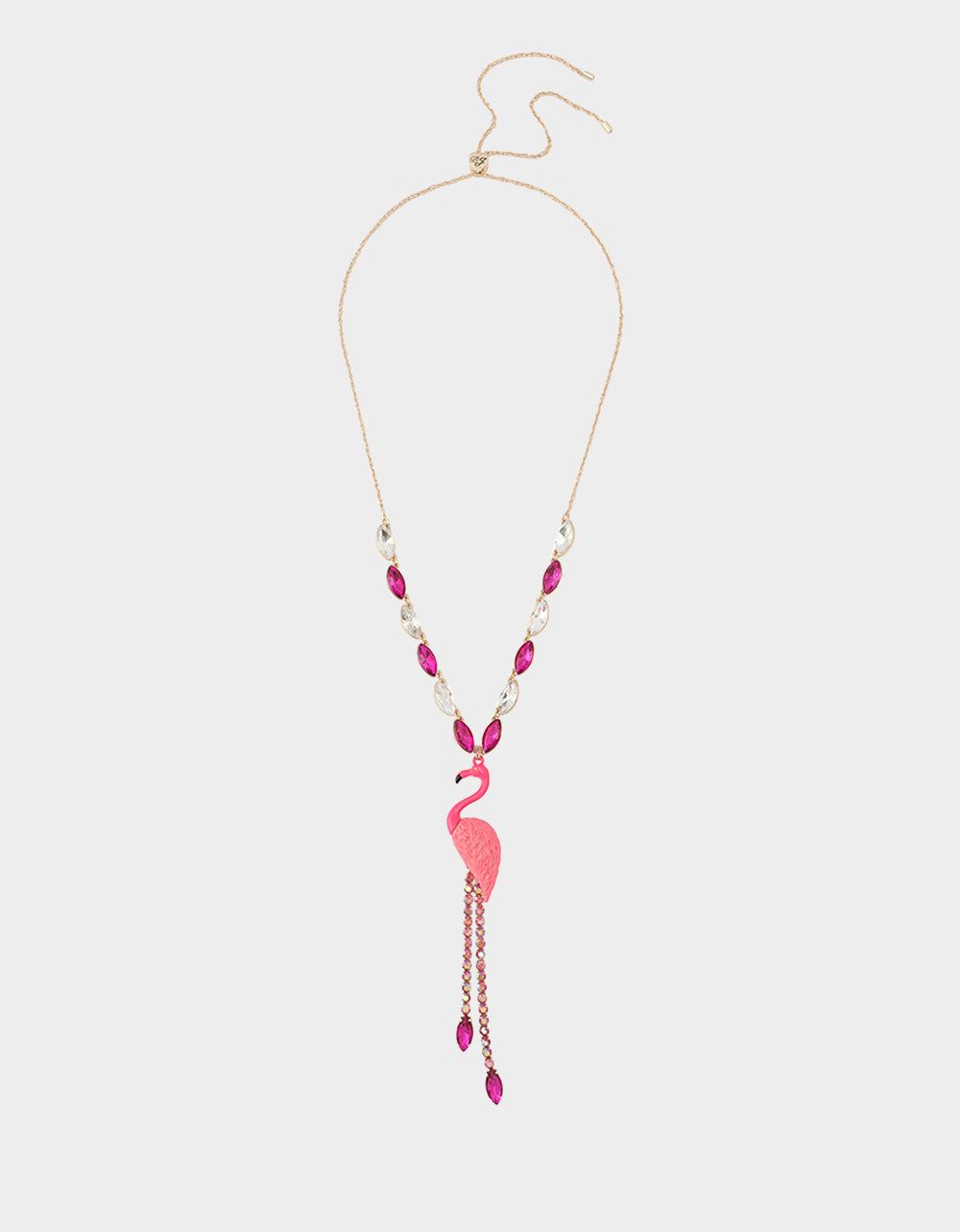 Betsey Johnson Pink Flamingo Adjustable Necklace with Rhinestones