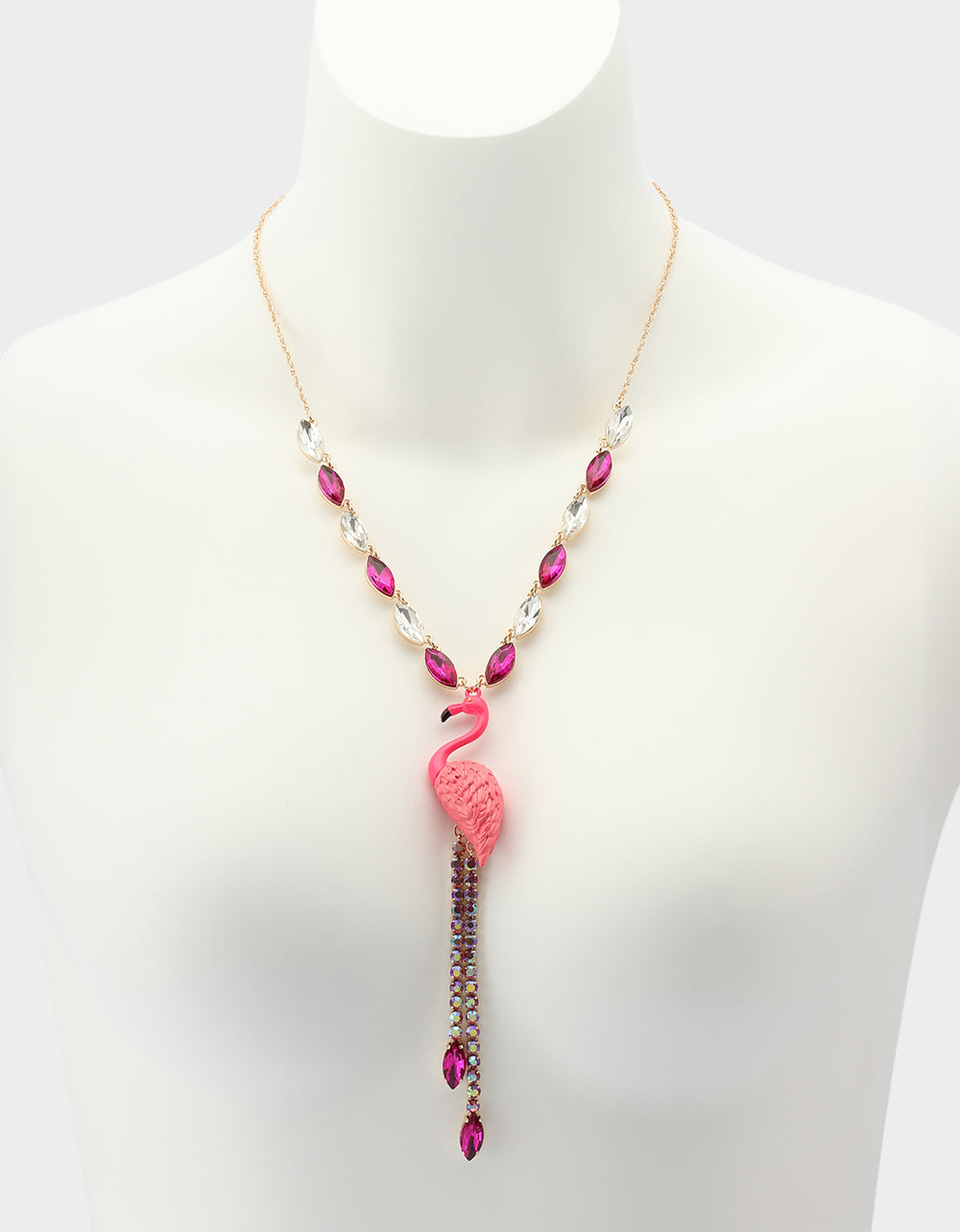 Betsey Johnson Pink Flamingo Adjustable Necklace with Rhinestones