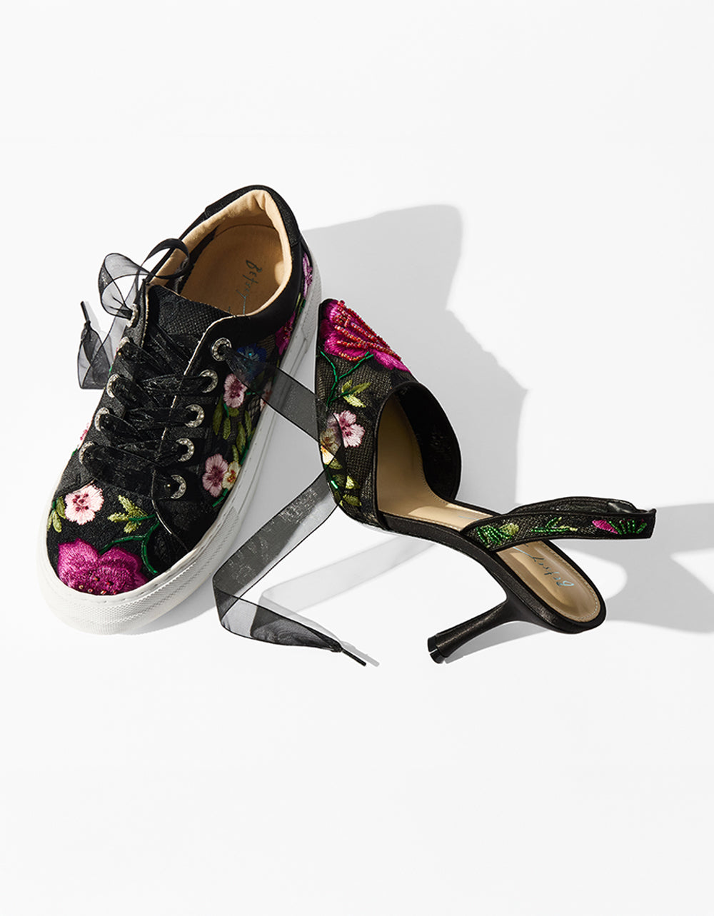 Betsey Johnson April Black Multi Floral Slingback Heels 3.5 Inch