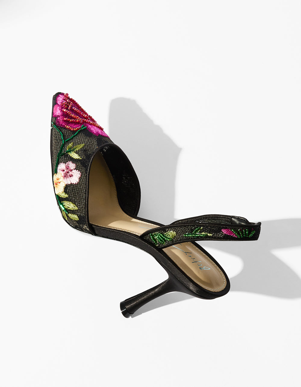 Betsey Johnson April Black Multi Floral Slingback Heels 3.5 Inch