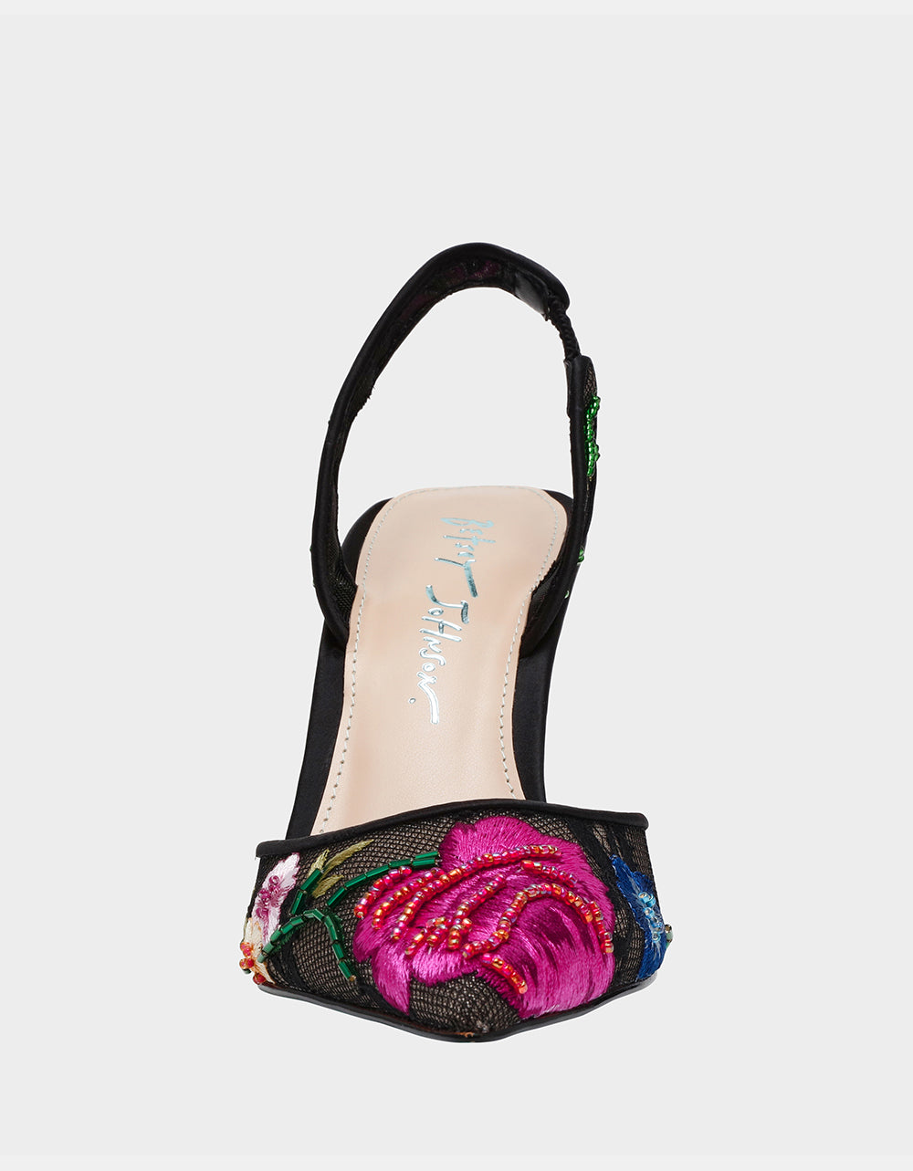 Betsey Johnson April Black Multi Floral Slingback Heels 3.5 Inch