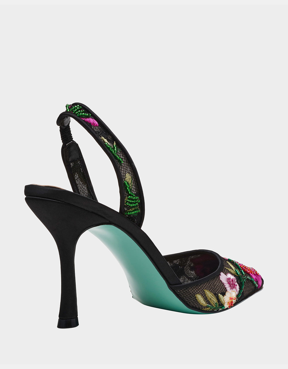 Betsey Johnson April Black Multi Floral Slingback Heels 3.5 Inch