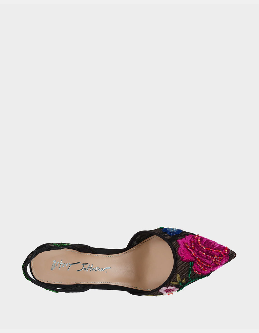 Betsey Johnson April Black Multi Floral Slingback Heels 3.5 Inch