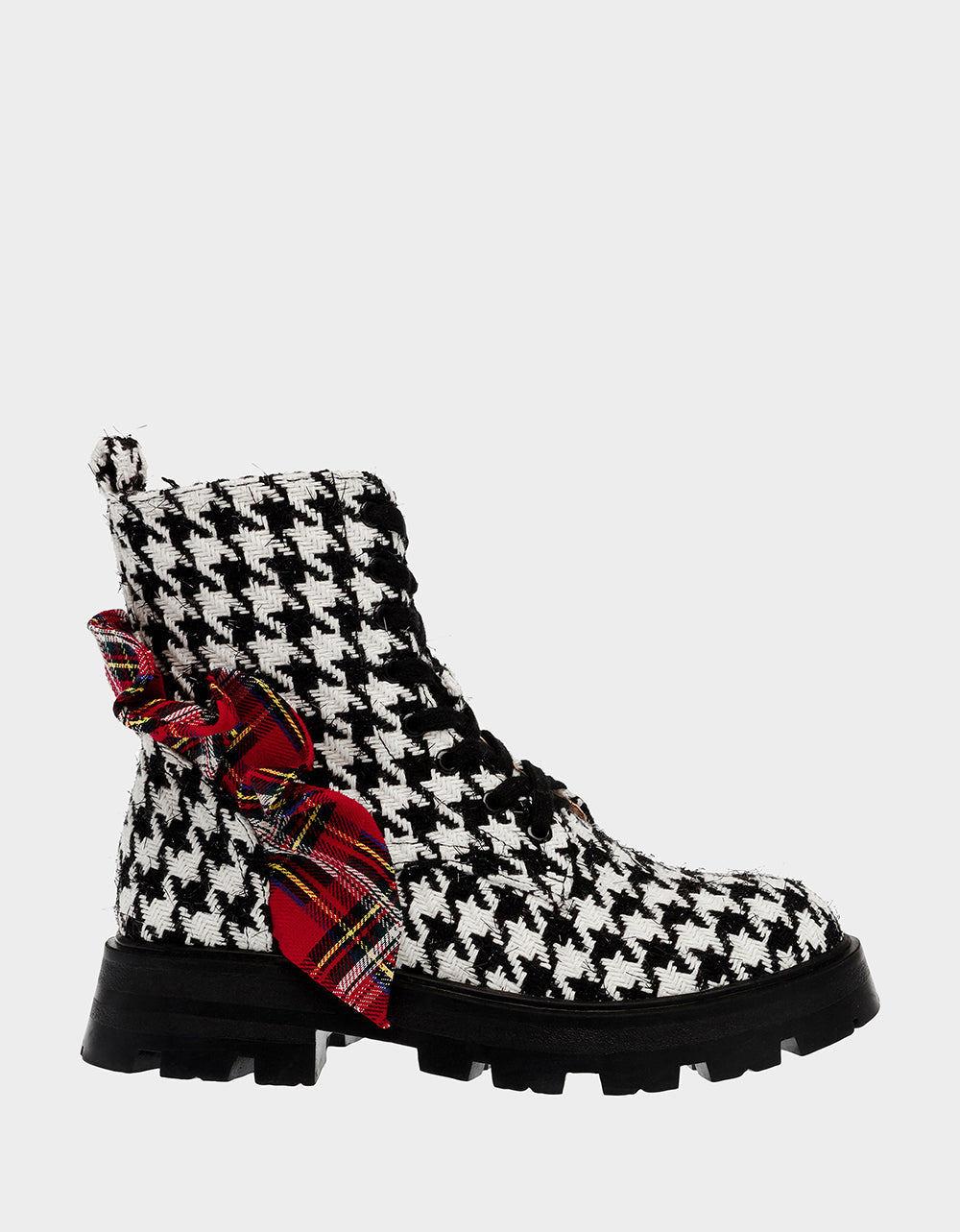 ROZEY Black & White Plaid Booties with 1.5 Inch Heel