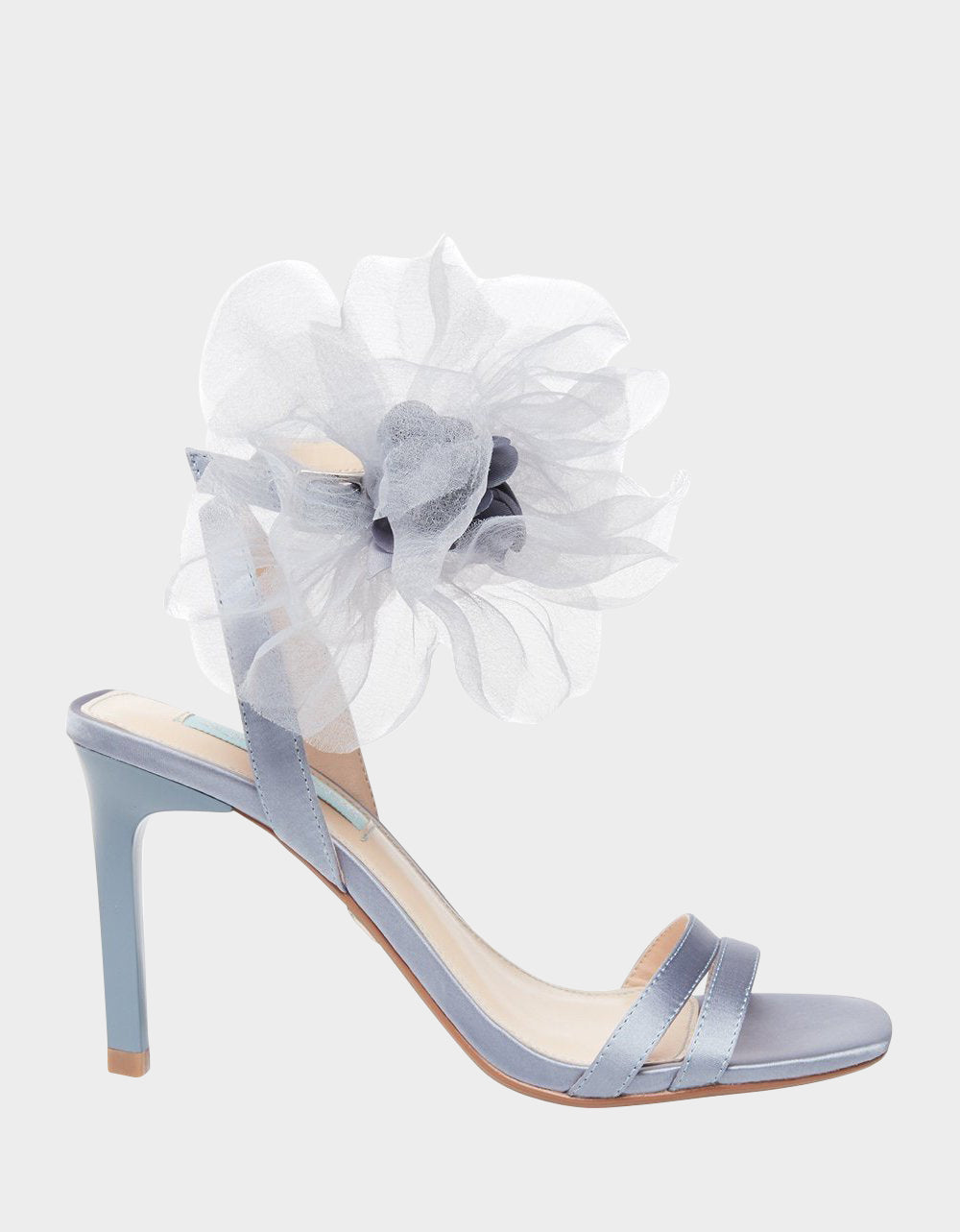 RE:LUV Yasmine Blue Strappy Stiletto Sandals with Floral Tulle