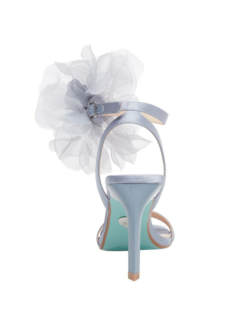 RE:LUV Yasmine Blue Strappy Stiletto Sandals with Floral Tulle