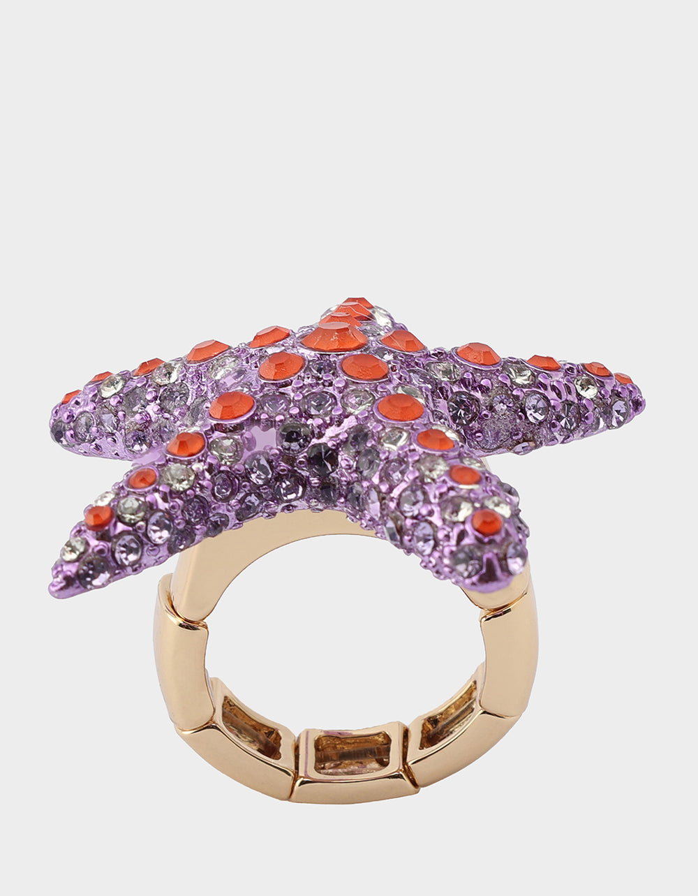 Purple Starfish Stretch Ring with Crystal Accents - Mermaid Jewels